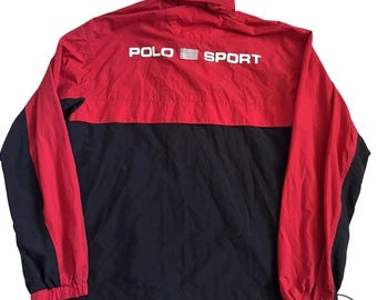 Vtg 90s Polo Sport Ralph Lauren Oversized Nylon Windbreaker Men L Red USA Flag