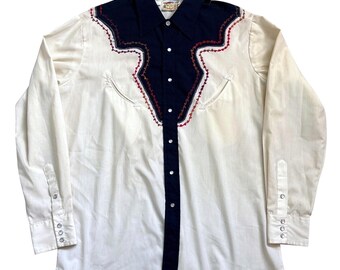 Vtg 70s Rocking Ranchwear Kennington Western Cowboy Shirt Men L Embroidered Snap