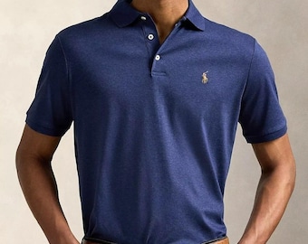 Poloshirt Ralph Lauren Pima Soft Baumwolle Poloshirt Männer L Marine Blau Golf Kurzarm