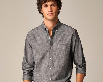 J.Crew Organic Cotton Chambray Button Down Shirt Men XL Gray Black Classic Fit