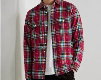 Vintage Y2K Polo Ralph Lauren Flannel Shirt Men Small Southwest Pocket Plaid Red