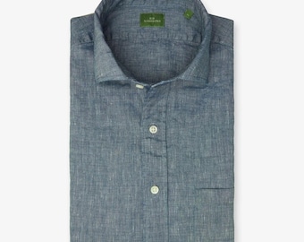 Sid Mashburn Linen Cotton Chambray Button Sport Shirt Men Large Indigo Dyed Blue