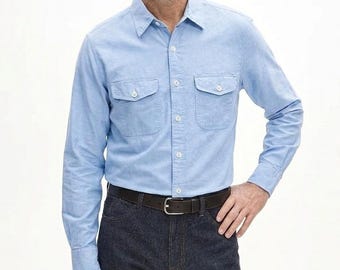 J.Crew 100% Cotton Poplin Workshirt Men Small Blue Pockets Lightweight Summer