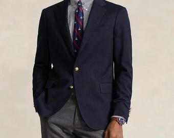 Vtg Polo Ralph Lauren Chaps 100% Wool Navy Blazer Men 38R Gold Button Canada
