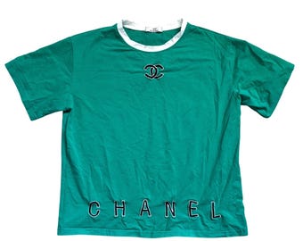 Vtg 80s CC Cruise T-Shirt Women M Green Turqoise Logo Relaxed Fit Embroidered