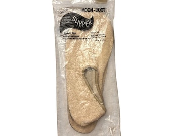 Vtg Moon-Boot Terry Cloth House Slipper Men S 7-8.5 Indoor Socks Tan Made in USA