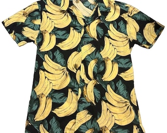 Vtg Banana Print Camp Short Sleeve Shirt Men Small 100% Cotton Lightweight Prada
