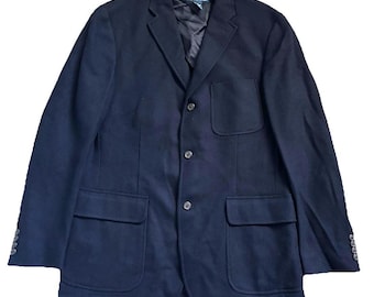 VTG Polo Ralph Lauren wollen tweed sportjas met visgraatmotief heren M marineblauwe patch met 3 knopen