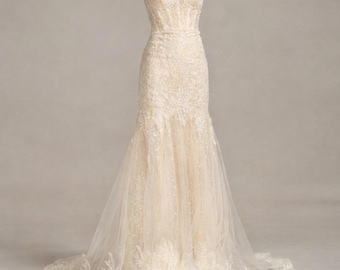 Melissa Sweet Strapless Lace Wedding Dress Size 6 White Lace Corset Embroidered