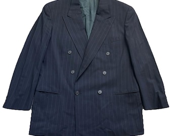 Giorgio Armani Collezioni Double Breasted Jacket 44L Pinstripe Navy Wool Italy