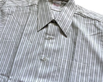 Vtg 60s Arrow Sanforized Button Up Short Sleeve Shirt Men 16.5 Green Stripe USA