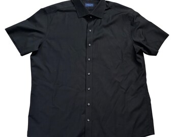 Proper Cloth Red 100% Merino Wool Short Sleeve Shirt Men 17.5 XL Black Spread