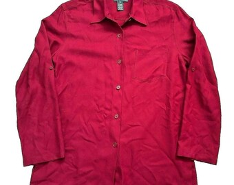 Vtg 90s Ralph Lauren 100% Silk Burgundy Relax Button Shirt Women 10 Red Burgundy