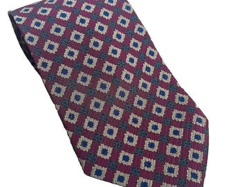 Vtg 90s Giorgio Armani Collezioni 100% Silk Wide Tie Burgundy Diamond Dot Italy