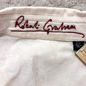 Robert Graham Linnenmix overhemd met knopen heren, groot perzikroze geborduurd afbeelding 4