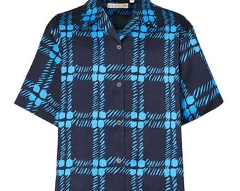 Marni Uniqlo Camp Collar Short Sleeve Shirt Men S Blue Plaid Checkered Boxy Fit