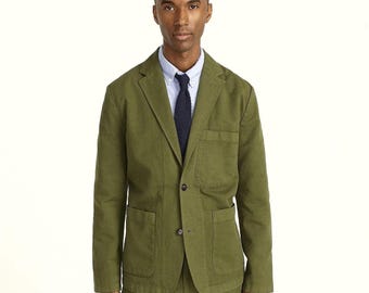 J.Crew Chore Blazer Linen Cotton Chino Suit Jacket Men 42 Large Olive Green Dyed