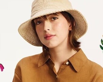 JW Anderson Uniqlo Denim Bucket Hat Unisex One Size Tan Cotton Logo Crochet
