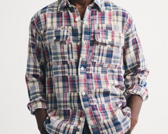 Abercrombie & Fitch Cotton Gauze Patchwork Madras Workshirt Men XXL Plaid Preppy