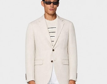 Club Room 100% Linen Blazer Suit Jacket Men Medium 40R Khaki Tan Two-button
