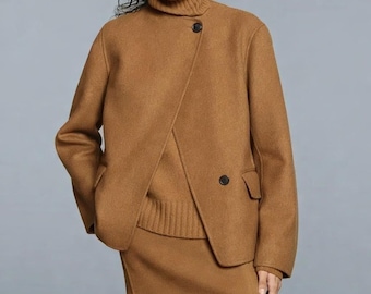 Jil Sander Uniqlo +J Double Face Wool Minimal Coat Jacket Women L Flannel Brown