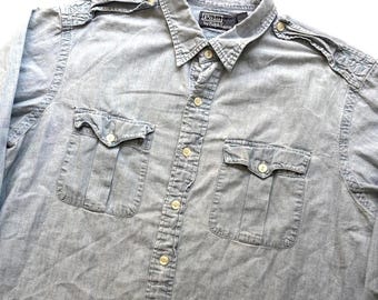 Vtg Polo by Ralph Lauren Chambray Utility Workshirt Men XL 100% Cotton Military