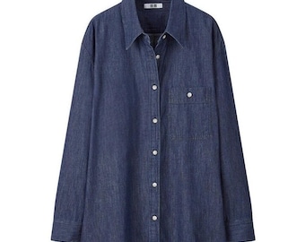 Lemaire Uniqlo U Relax Fit Denim Button Up Shirt Women XS 100% Cotton Navy Blue