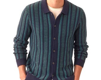 Marine Layer Arthur Sweater Button Down Knit Cardigan XL Merino Wool Blue Stripe