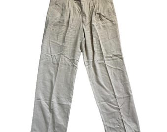 Vtg Chereskin Pleated Linen Cotton Dress Pants Men 36x31 Tan Beige Relax Cuffed
