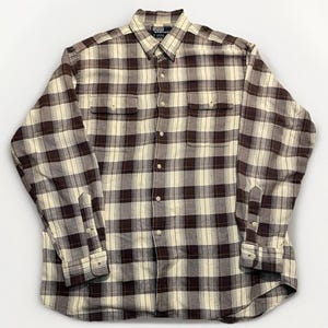 Vtg 90s Polo Ralph Lauren Brushed Cotton Button Up Work Shirt Men XL Brown Plaid