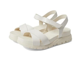 Sandalias de plataforma de cuero cruzadas Cole Haan Zerogrand para mujer, talla 7, color blanco marfil con cuña.