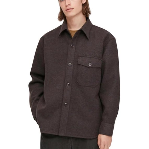 Lemaire, Lemaire Uniqlo U Wool Oversize Fleece Over Shirt Jacket Men XS Brown Heavyweight