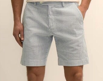 Vtg Brooks Brothers Seersucker 9in Bermuda Shorts Men 34 Blue Stripe 100% Cotton