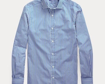Ralph Lauren Purple Label Aston Bengal Striped Dress Shirt Men 15.5 Blue Italy
