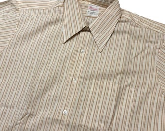 Vtg 60s Arrow Sanforized Button Up Short Sleeve Shirt Men 16.5 Orange Stripe USA