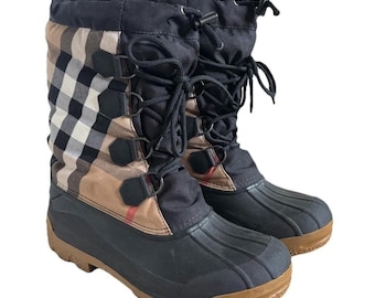 Burberry Roscemmbra Nova Check Shearling Rain Snow Boots Women 8/9 Rubber Black