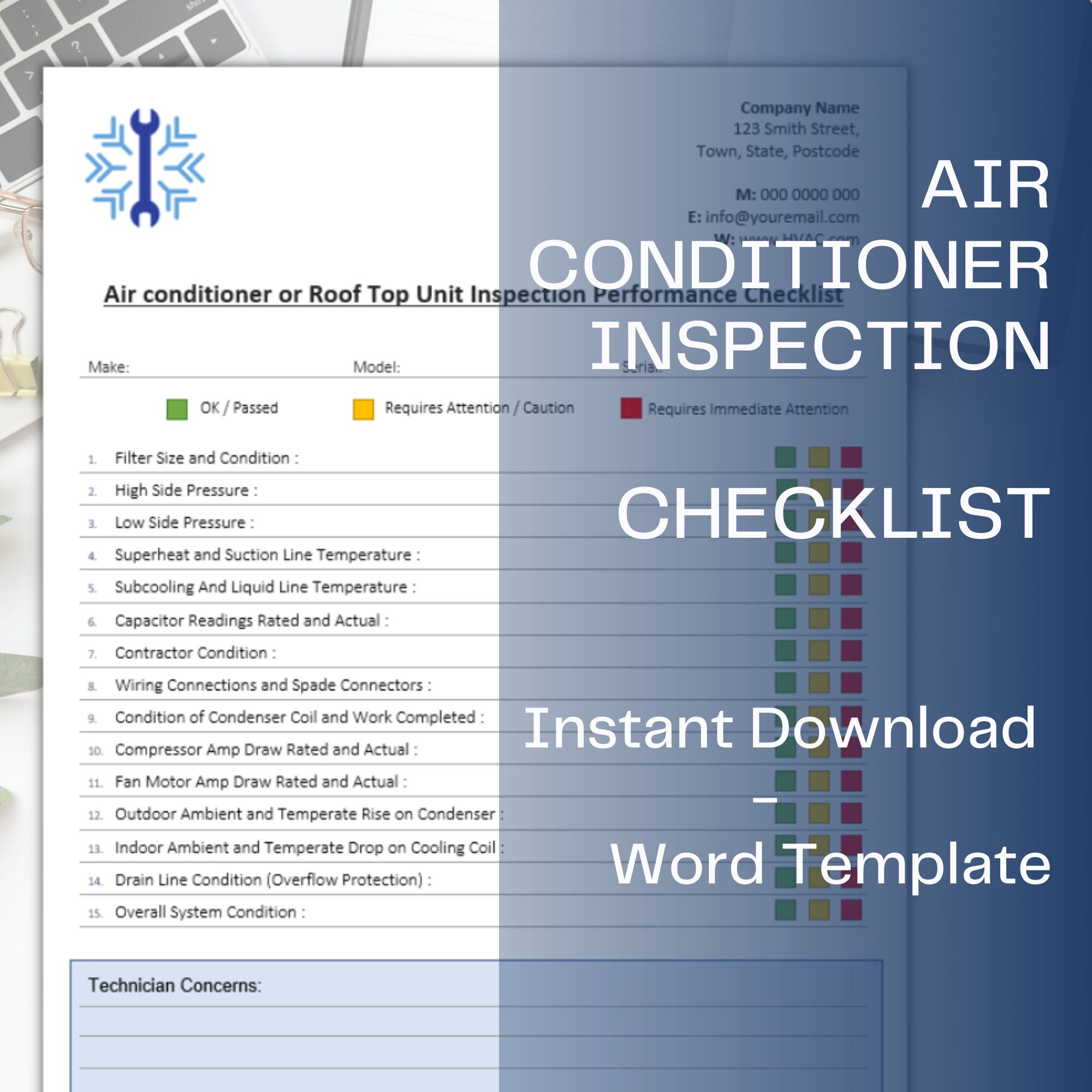 Air HVAC Inspection Checklist, Hvac Checklist, Air Conditioning
