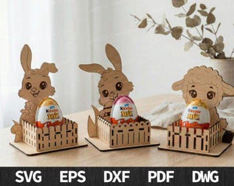 DIGITAL FILE Cute Easter Animals Egg Holder SVG - Easter decorative basket - bunnies - eggs