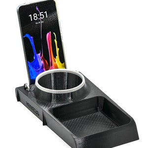 Mercedes W123 C123 S123 - Cupholder Czarny - Uchwyt na kubek ze schowkiem i uchwytem na smartfona