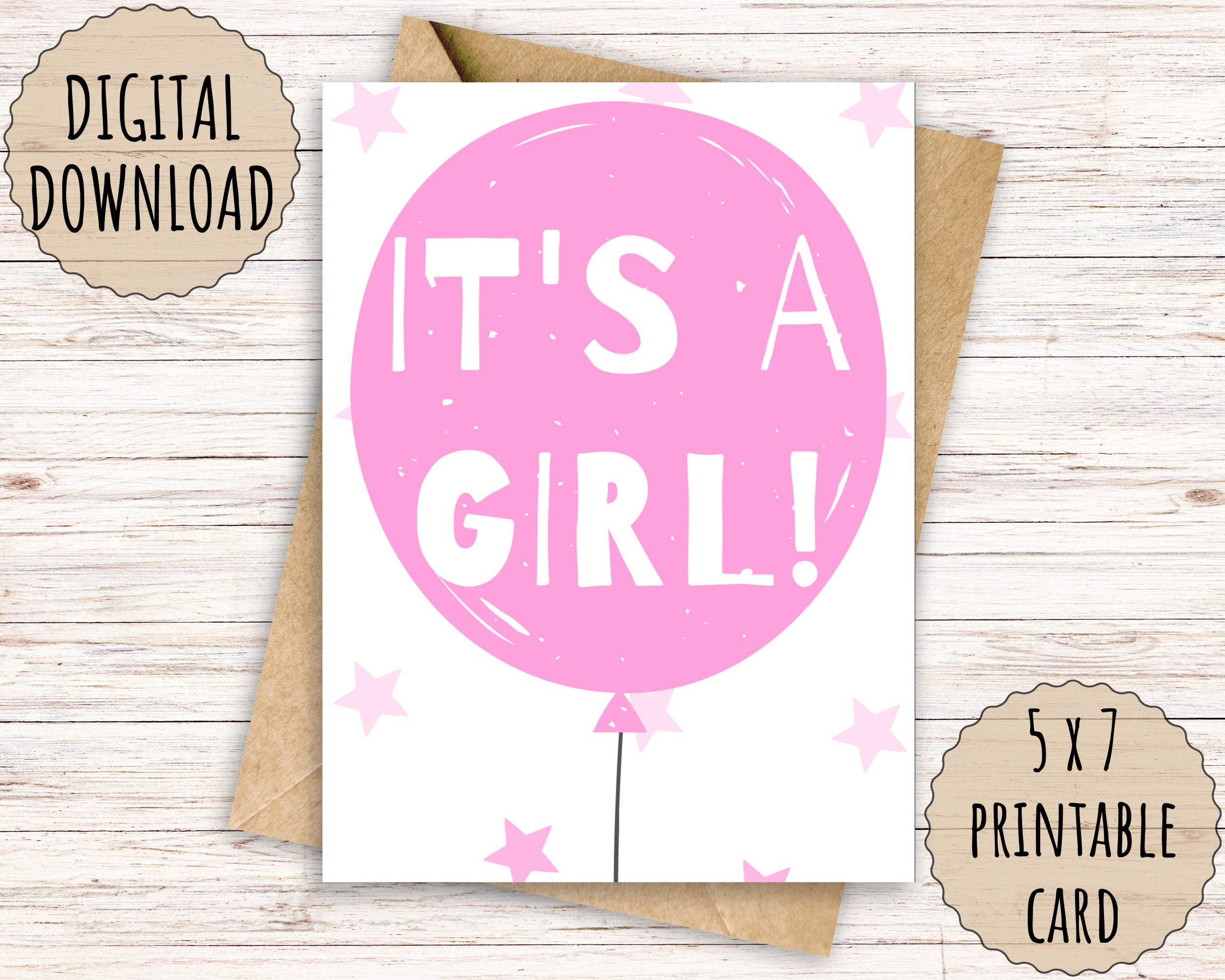 Printable New Baby Card, It's A Girl, 5x7 Greeting Card | FREE A7 ...