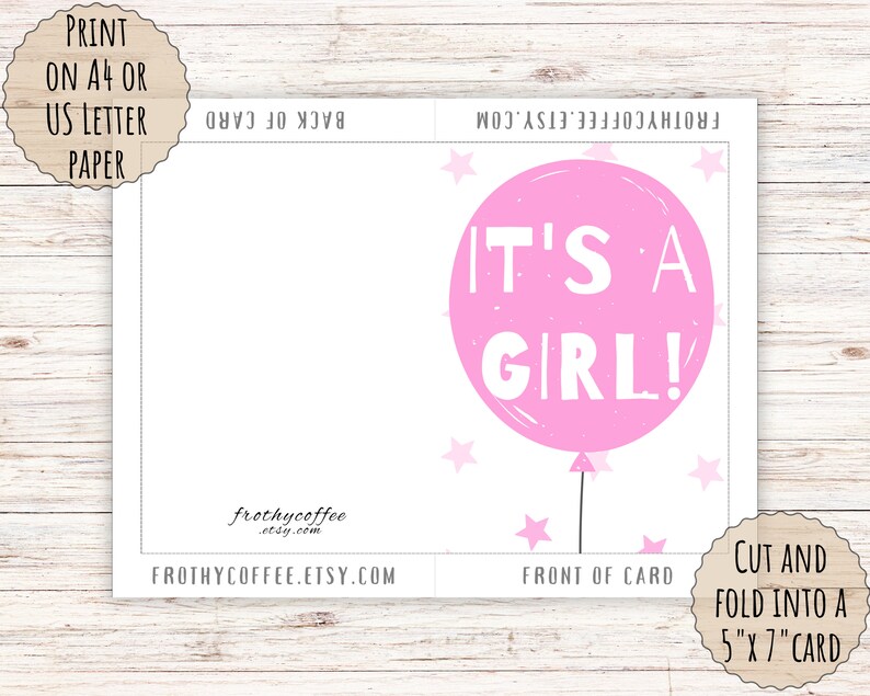 Printable New Baby Card, It's A Girl, 5x7 Greeting Card | FREE A7 ...