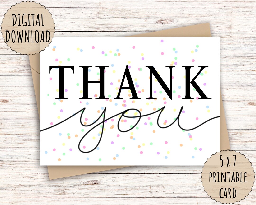 Printable Thank You Card 5x7 Greeting Card FREE A7 Envelope - Etsy