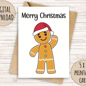 Biglietto di auguri di Natale stampabile, biglietto di auguri 5x7 / modello di busta A7 GRATUITO / download digitale / omino di pan di zenzero