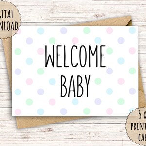 Druckbare Neue Baby Karte, Willkommen Baby, 5x7 Grußkarte | KOSTENLOSE A7 Umschlag Vorlage