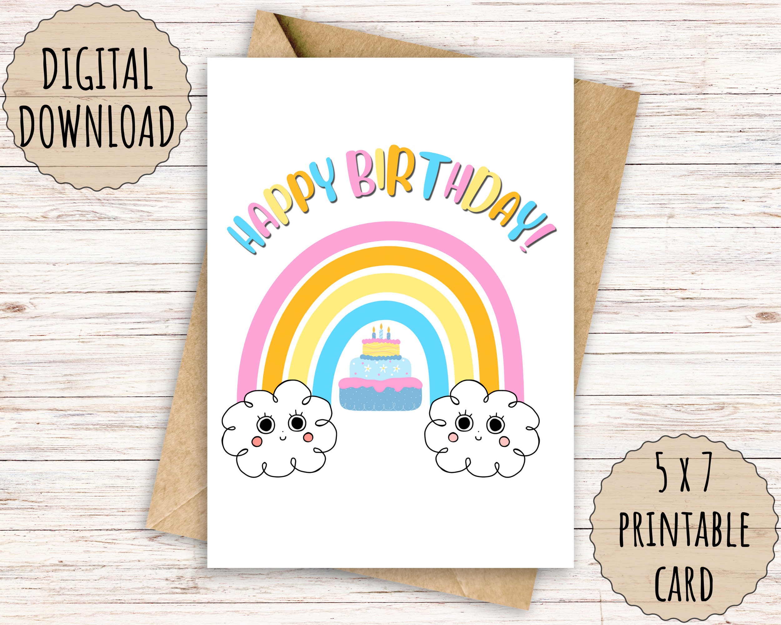 Printable Birthday Card 5x7 Greeting Card FREE A7 Envelope - Etsy