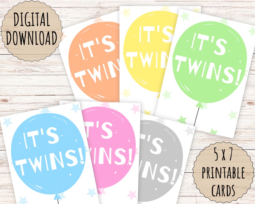 Set of 6 Printable New Twin Baby Cards, 5x7 Greeting Cards | FREE A7 ...