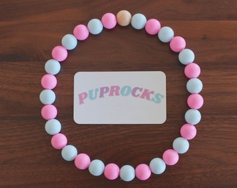 Beaded dog collar, pastel silicone dog collar, pink dog collar, blue dog collar, silicone dog necklace, dog collar, custom dog collar