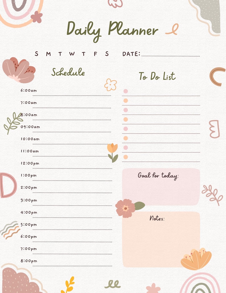 Aesthetic Daily Planner Digital Download Daily Planner Printable Aesthetic Daily Planner Digital Download Daily Planner Printable