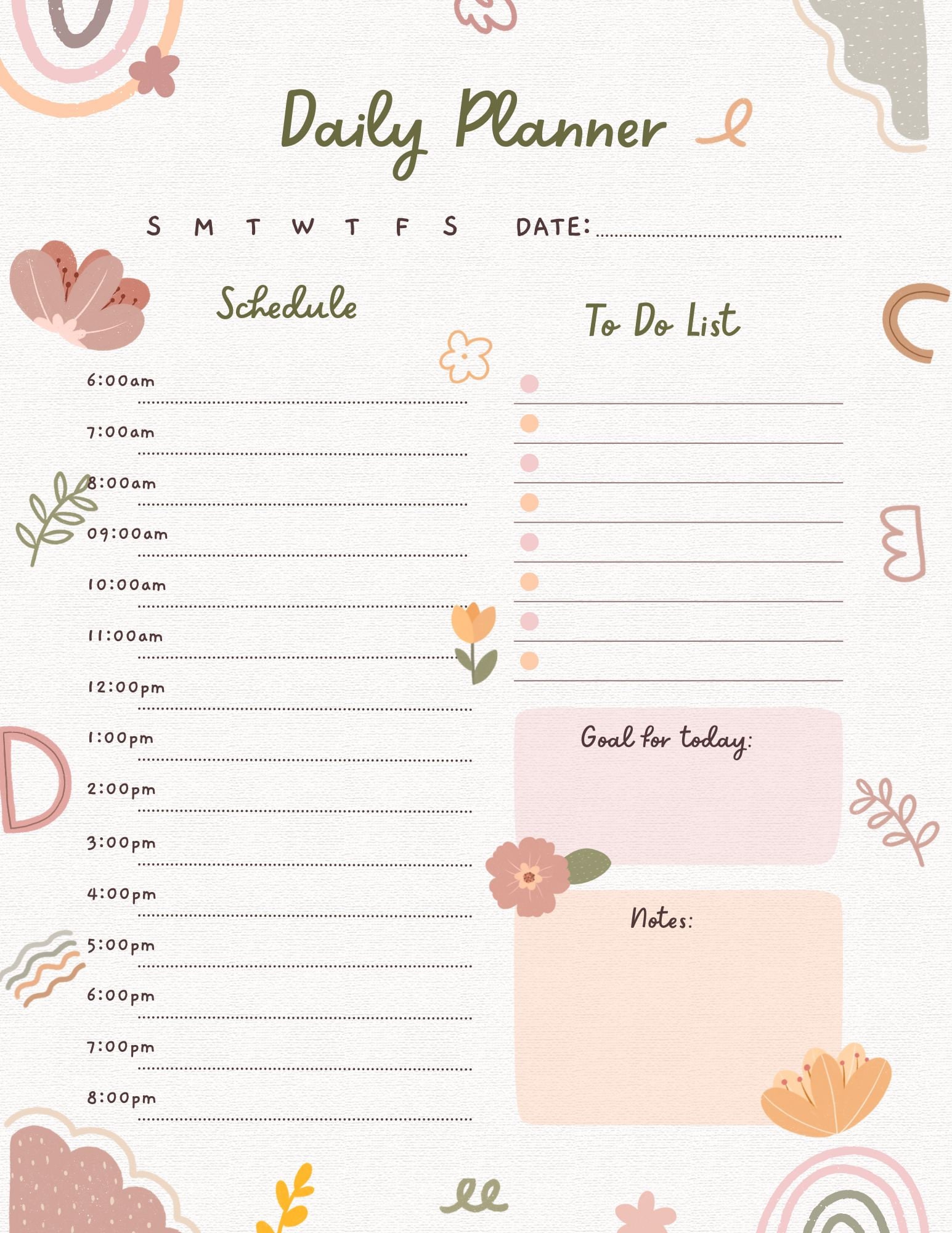 Aesthetic Daily Planner, Digital Download, Daily Planner, Printable Aesthetic Daily Planner, Digital Download, Daily Planner, Printable