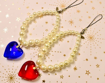 Crystal Heart & Pearl Phone Charm